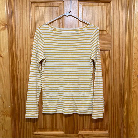 Women’s Gap Favorite Stripe Yellow Boatneck Long Sleeve T-Shirt (Medium) - Picture 1 of 4
